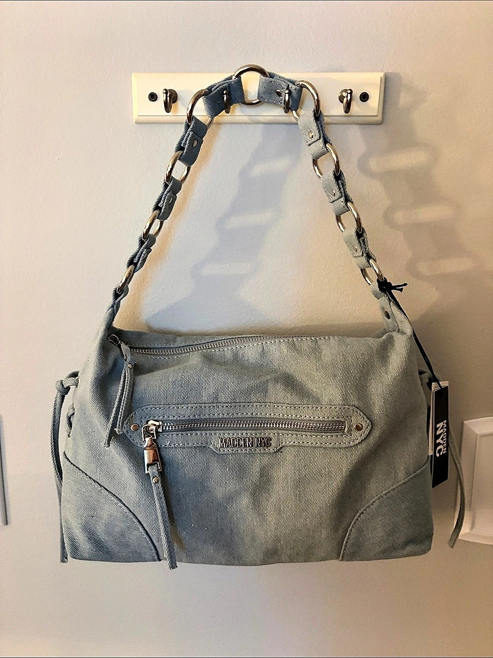 Madden NYC Denim Chain Crossbody Handbag